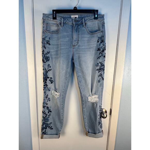Driftwood Gizelle Jeans Size 29 High Rise Cropped Floral Embroidered Distressed - Picture 2 of 9